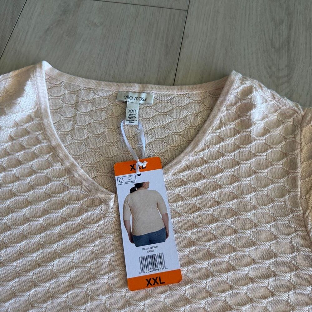 Ella Moss Women's Elbow Sleeve Lightweight V Neck Sweater Cream Size XXL - Picture 4 of 8